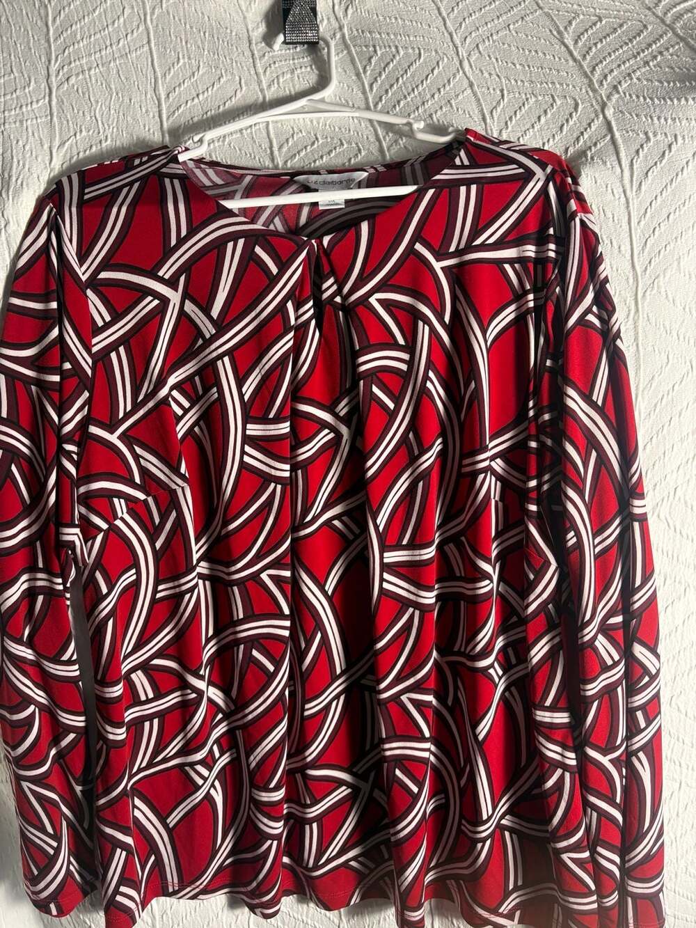 Liz Claiborne Womens Red Geo Pattern Pullover Long Sleeve Blouse Size 0X